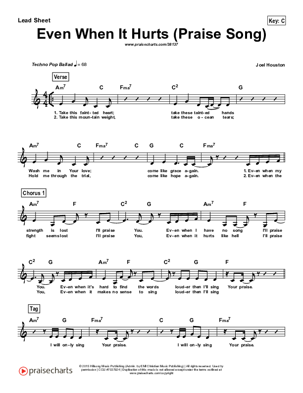 Even When It Hurts (Praise Song) (Simplified) Lead Sheet (Hillsong UNITED)