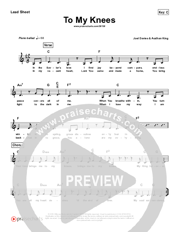 To My Knees (Simplified) Lead Sheet ()