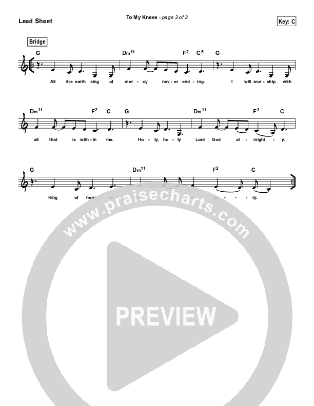 To My Knees (Simplified) Lead Sheet ()