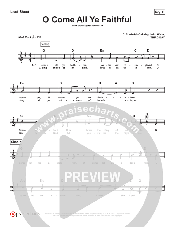 O Come All Ye Faithful (Simplified) Lead Sheet (Third Day)
