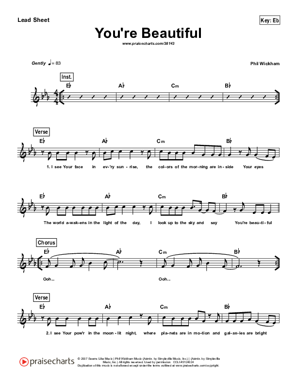 You're Beautiful (Simplified) Lead Sheet ()
