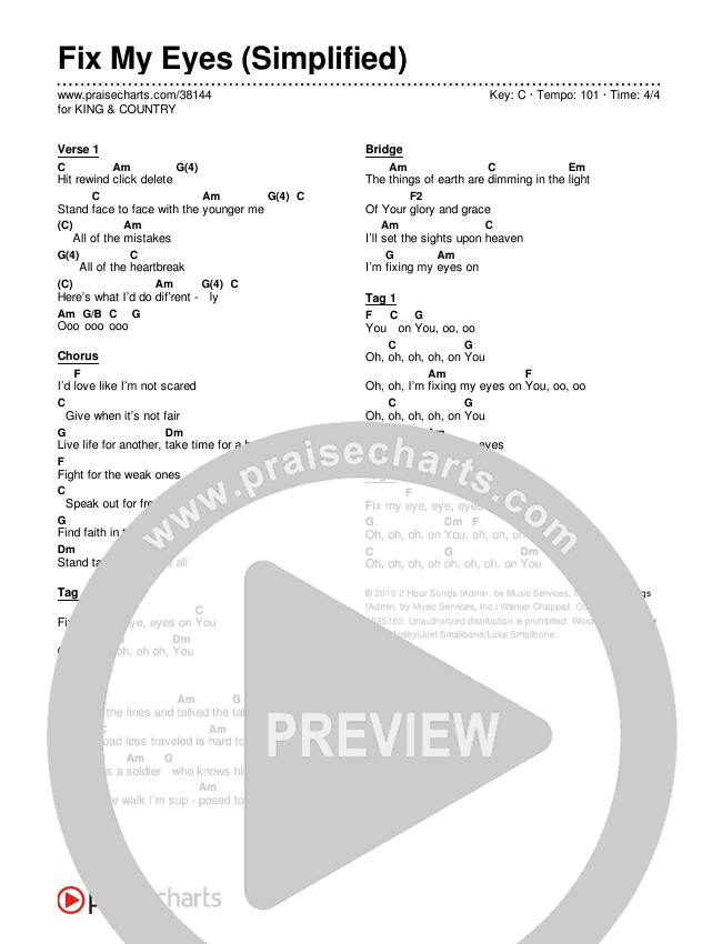 Fix My Eyes (Simplified) Chord Chart ()
