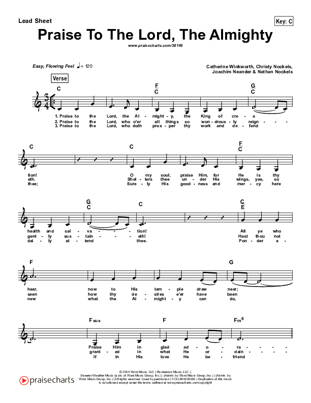 Praise To The Lord The Almighty (Simplified) Lead Sheet (Christy Nockels)