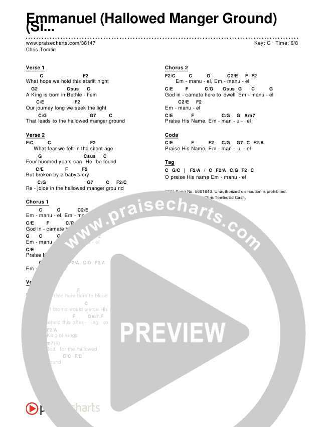 Emmanuel (Hallowed Manger Ground) (Simplified) Chord Chart (Chris Tomlin)