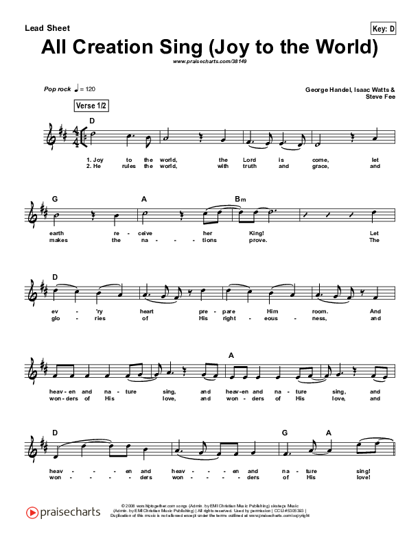 All Creation Sing (Joy To The World) (Simplified) Lead Sheet (North Point Worship)