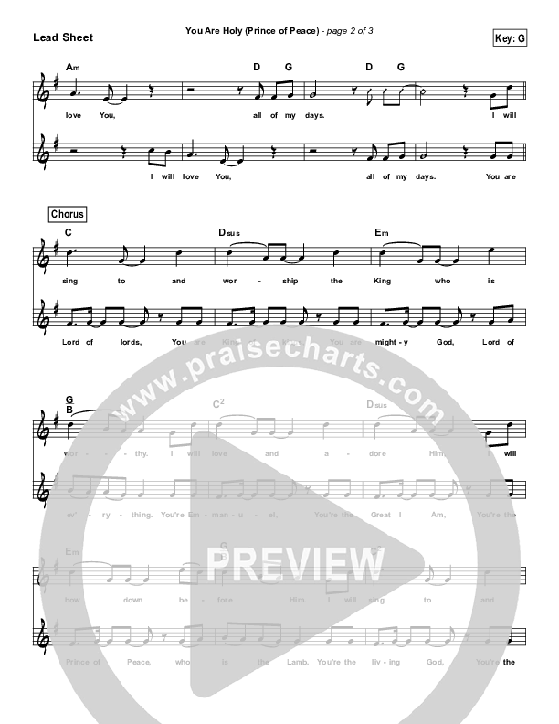 You Are Holy (Prince of Peace) (Simplified) Lead Sheet ()