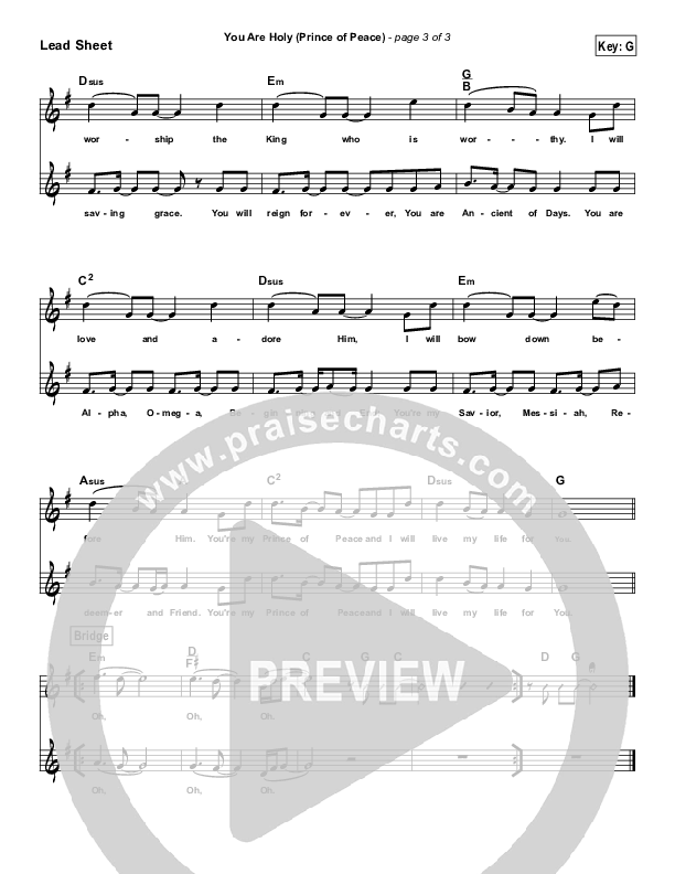 You Are Holy (Prince of Peace) (Simplified) Lead Sheet ()