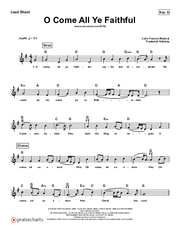 O Come All Ye Faithful (Simplified) Lead Sheet (Casting Crowns)