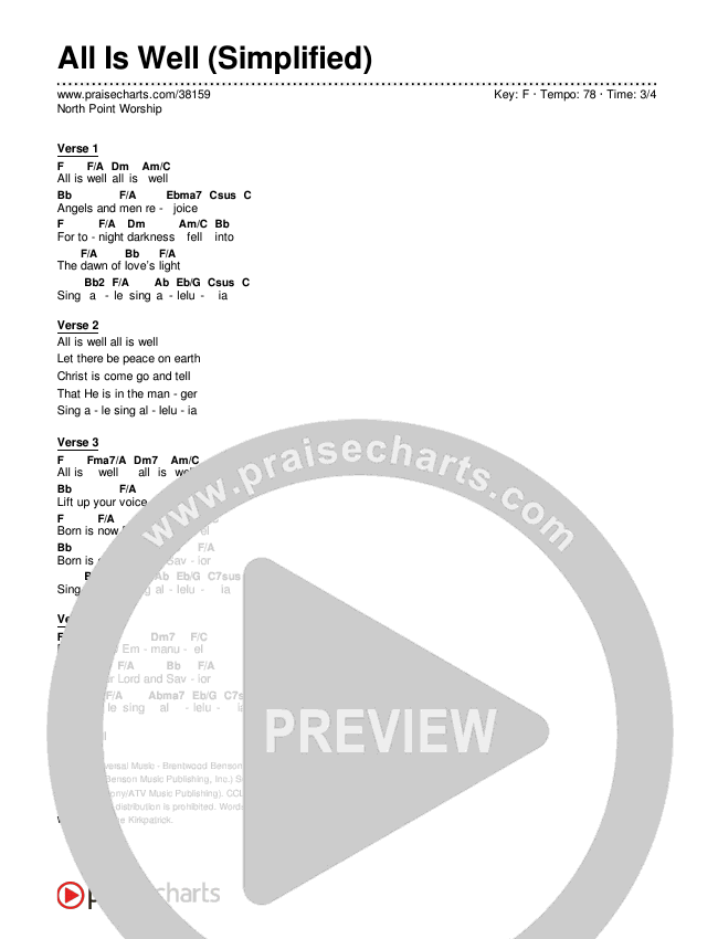 All Is Well (Simplified) Chord Chart ()
