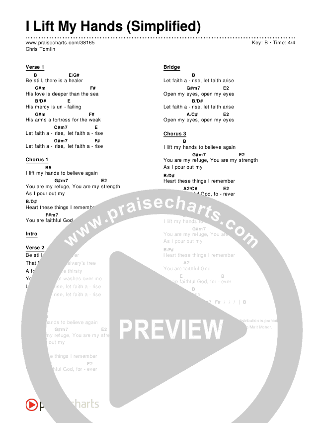 I Lift My Hands (Simplified) Chord Chart ()