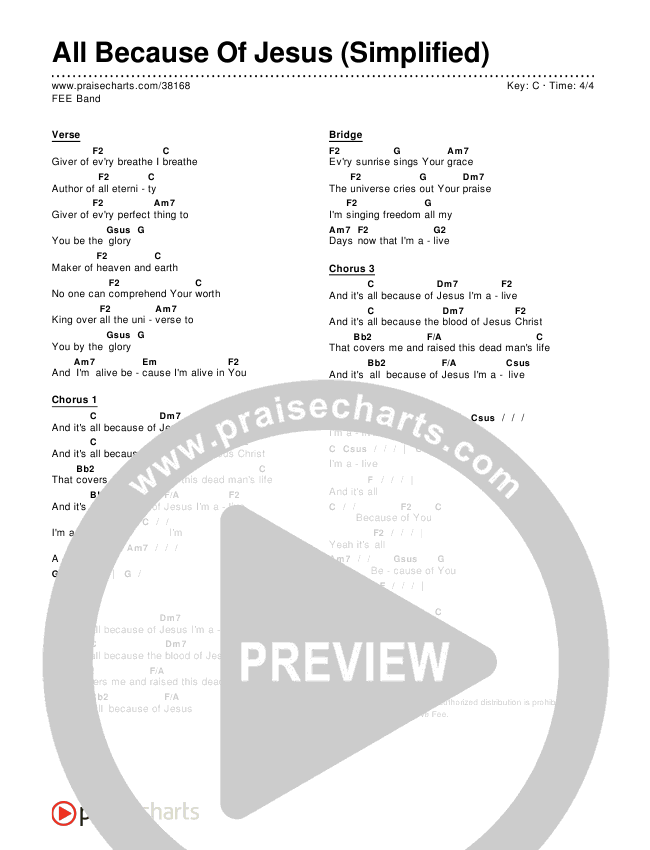 All Because Of Jesus (Simplified) Chord Chart ()