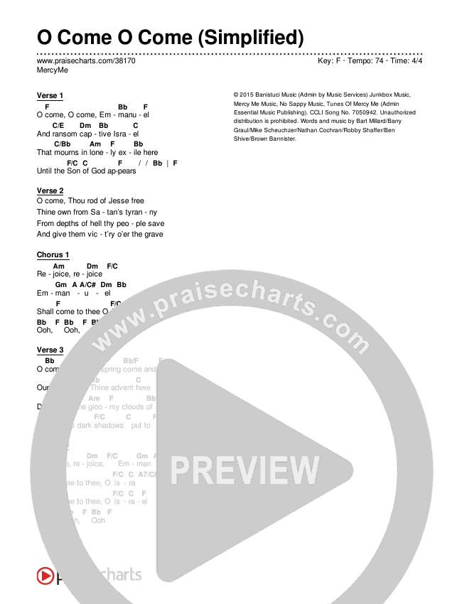 O Come O Come (Simplified) Chord Chart ()