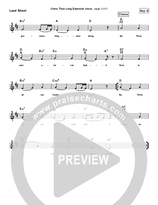 Come Thou Long Expected Jesus (Simplified) Lead Sheet (Chris Tomlin)