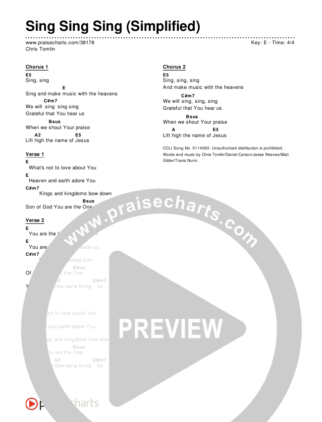 Sing Sing Sing (Simplified) Chord Chart ()