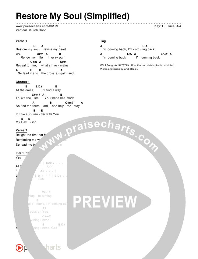 Restore My Soul (Simplified) Chord Chart ()