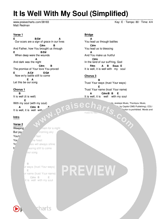 It Is Well With My Soul (Simplified) Chord Chart (Matt Redman)