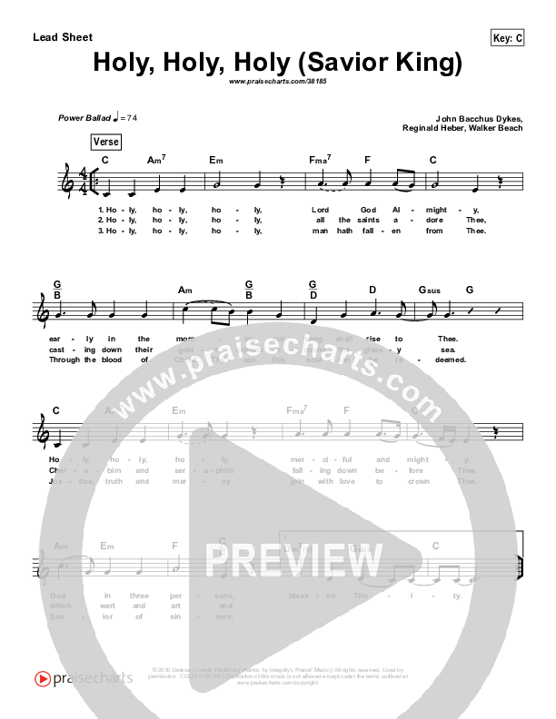 Holy Holy Holy (Savior King) (Simplified) Lead Sheet (Melody) ()