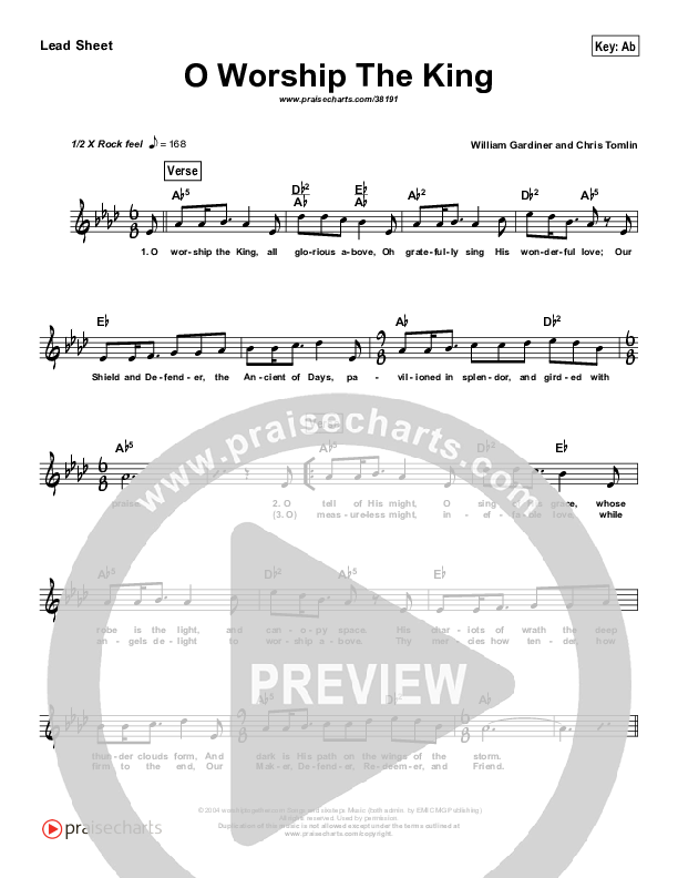 O Worship The King (Simplified) Lead Sheet (Melody) ()