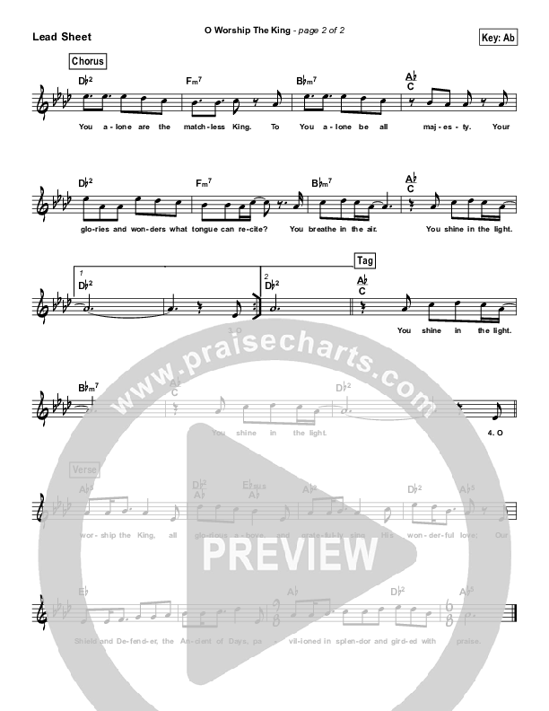 O Worship The King (Simplified) Lead Sheet (Melody) ()