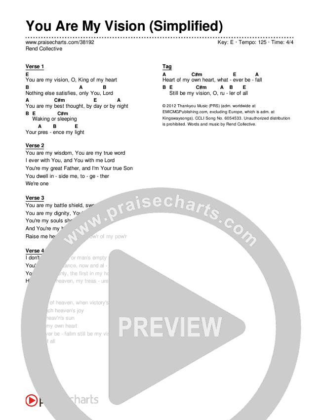 You Are My Vision (Simplified) Chord Chart ()