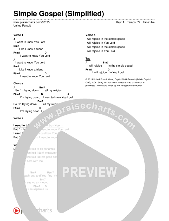 Simple Gospel (Simplified) Chord Chart ()