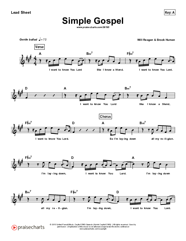 Simple Gospel (Simplified) Lead Sheet ()