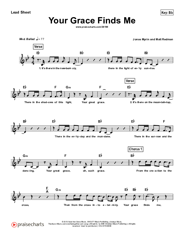 Your Grace Finds Me (Simplified) Lead Sheet ()