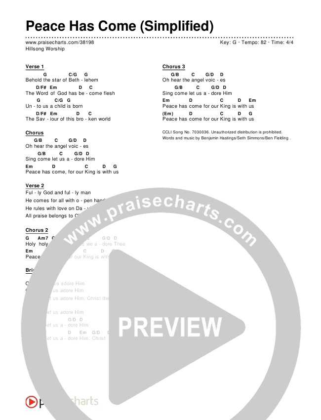 Peace Has Come (Simplified) Chord Chart ()