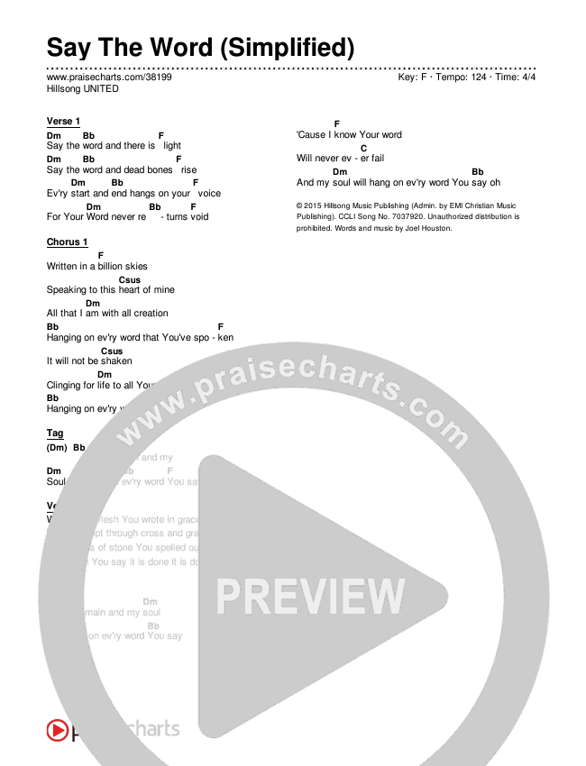 Say The Word (Simplified) Chord Chart ()