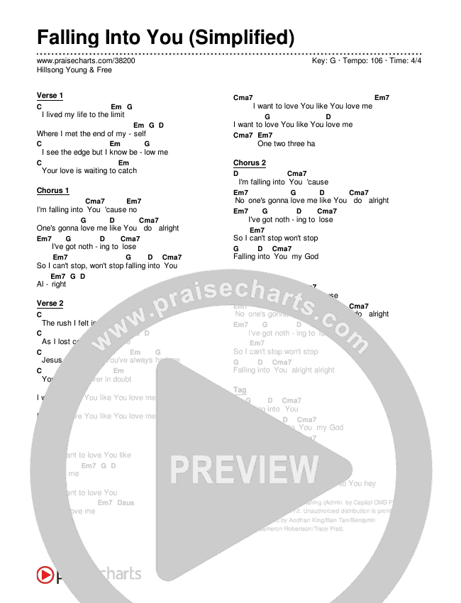 Falling Into You (Simplified) Chord Chart ()