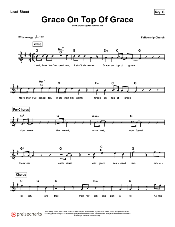 Grace On Top Of Grace (Simplified) Lead Sheet ()