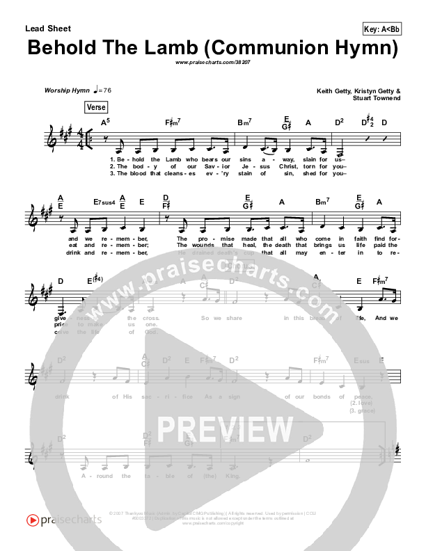 Behold The Lamb (Communion Hymn) (Simplified) Lead Sheet ()