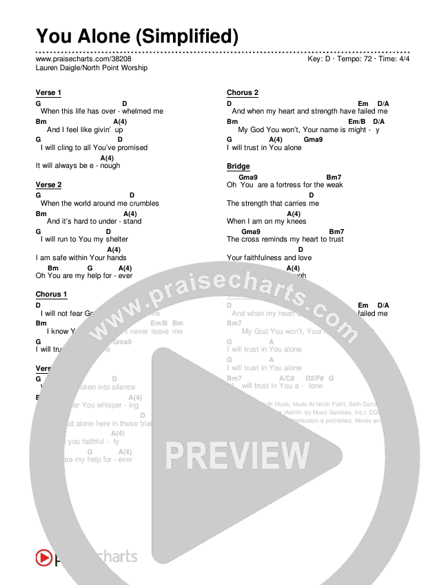 You Alone (Simplified) Chord Chart ()