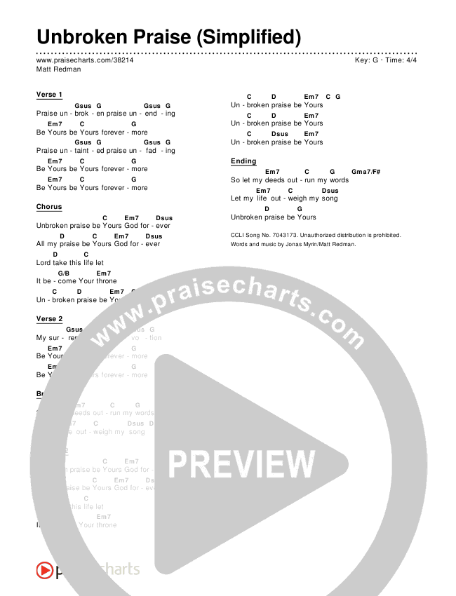Unbroken Praise (Simplified) Chord Chart ()