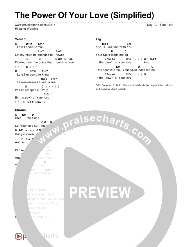 The Power Of Your Love (Simplified) Chord Chart (Hillsong Worship)