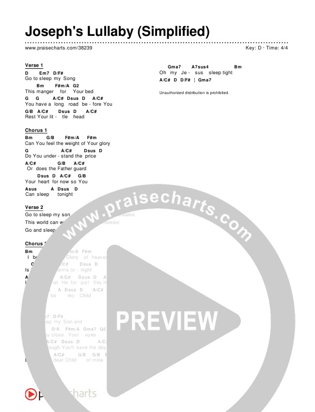 Joseph's Lullaby (Simplified) Chord Chart ()