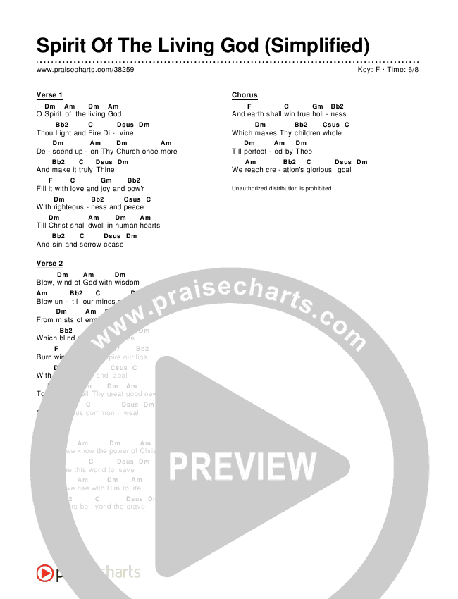 Spirit Of The Living God (Simplified) Chord Chart (Audrey Assad)