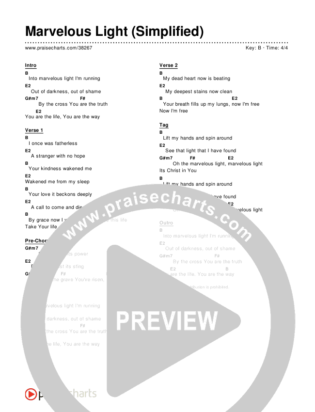 Marvelous Light (Simplified) Chord Chart ()