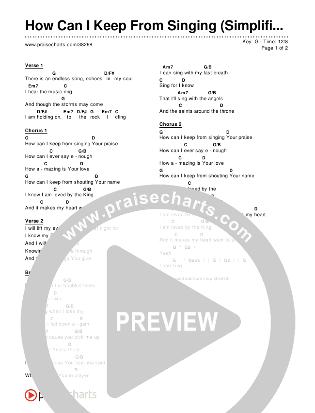 How Can I Keep From Singing (Simplified) Chord Chart (Chris Tomlin)