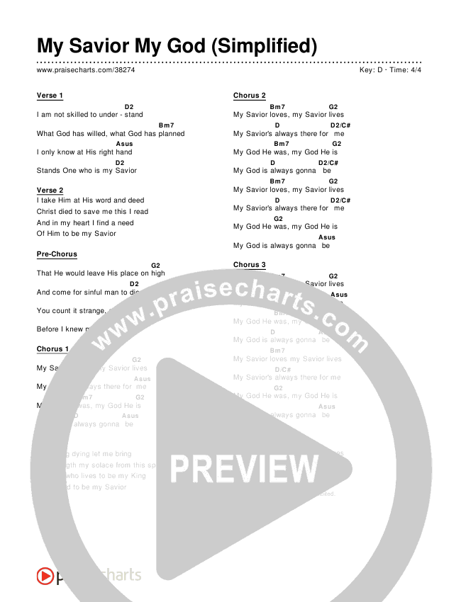 My Savior My God (Simplified) Chord Chart ()