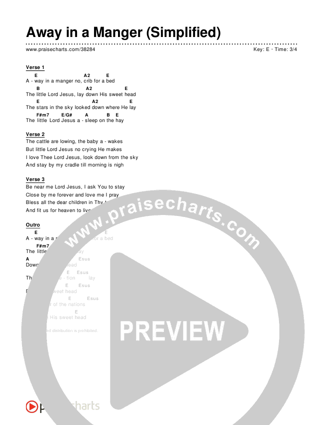 Away In A Manger (Simplified) Chord Chart (Casting Crowns)