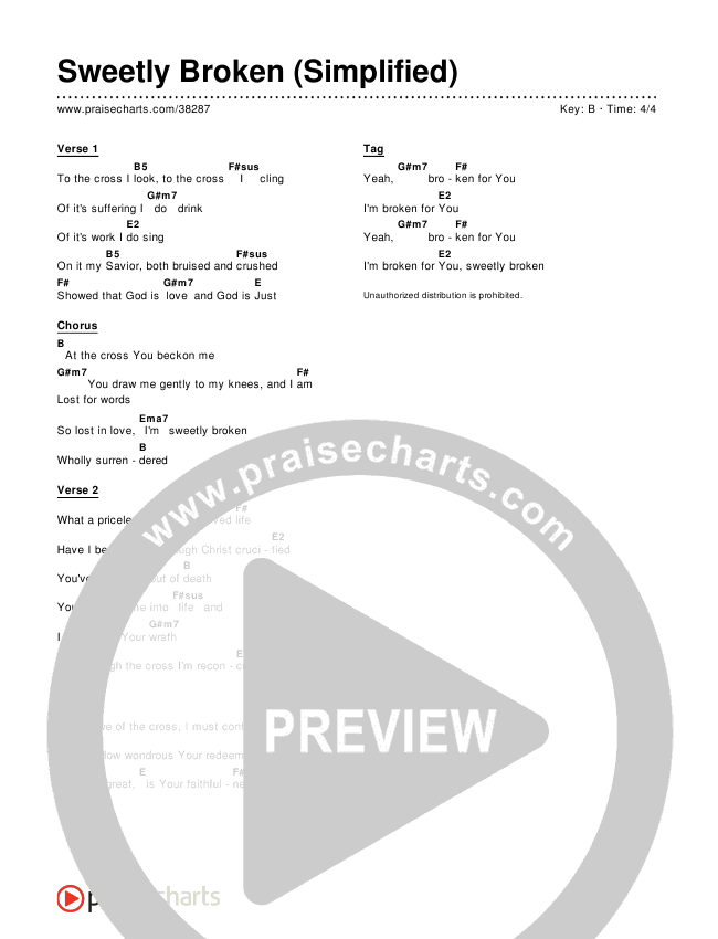 Sweetly Broken (Simplified) Chord Chart ()