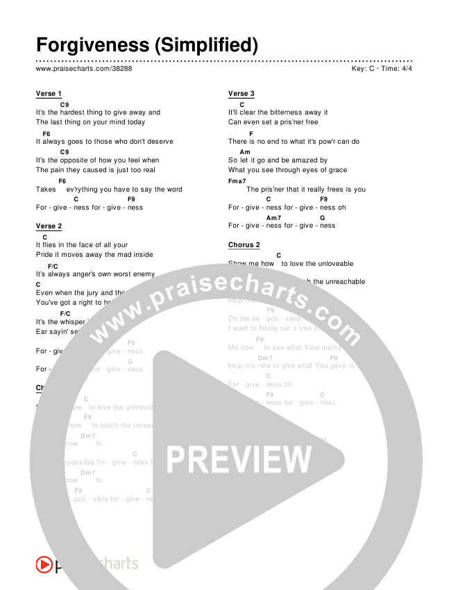 Forgiveness (Simplified) Chord Chart ()