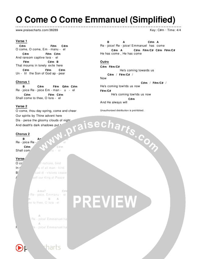 O Come O Come Emmanuel (Simplified) Chord Chart (David Crowder)