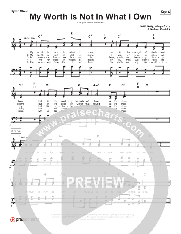 My Worth Is Not In What I Own (Simplified) Hymn Sheet (Keith & Kristyn