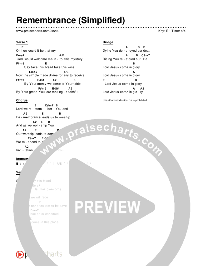 Remembrance (Simplified) Chord Chart ()