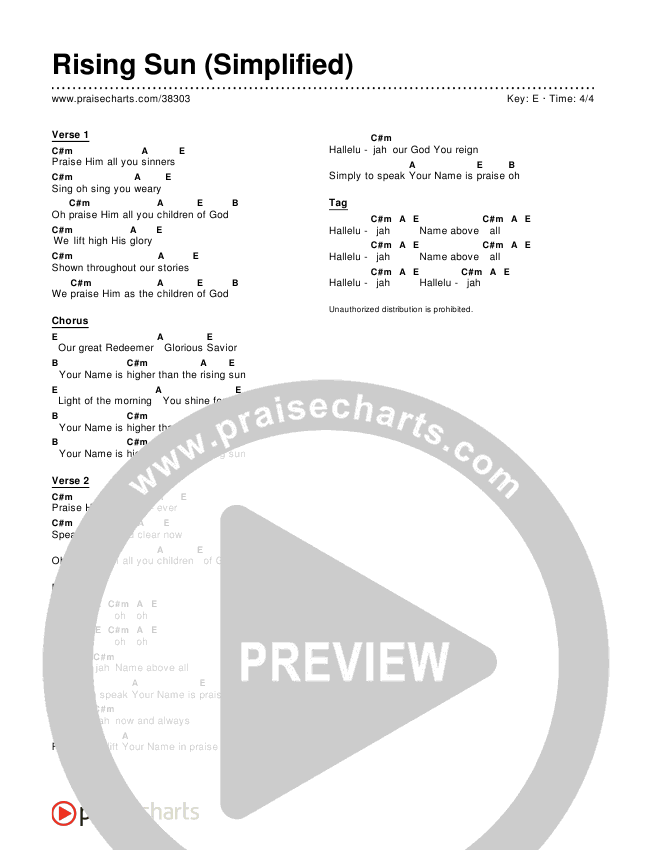 Rising Sun (Simplified) Chord Chart ()