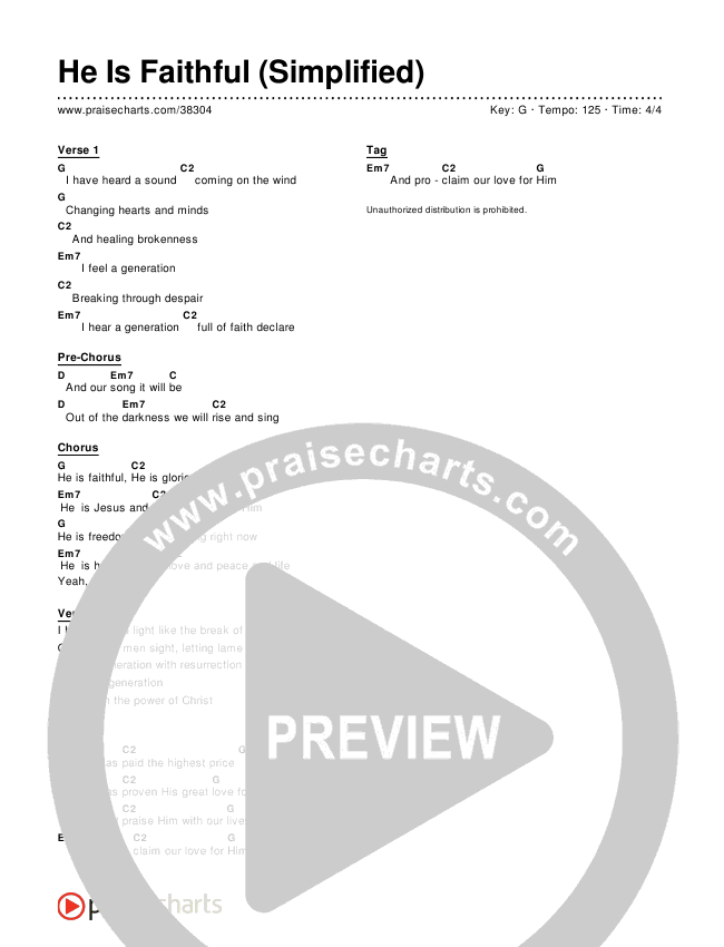 He Is Faithful (Simplified) Chord Chart ()
