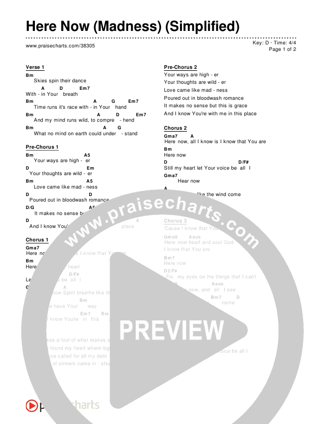 Here Now (Madness) (Simplified) Chord Chart ()