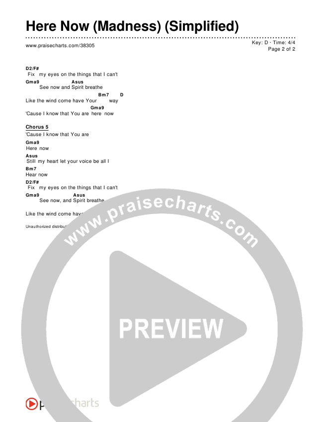Here Now (Madness) (Simplified) Chord Chart ()